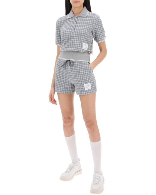 Thom Browne Check Tweed Polo Shirt in het Gray