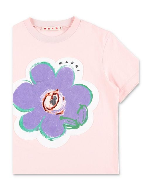 Marni Pink Artistic Mini Cotton T-Shirt For Girls