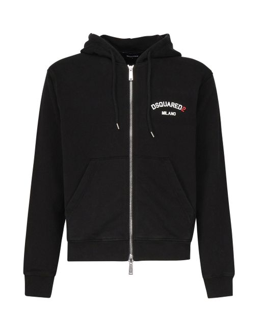 Maglione Di Cotone Nero Con Cappuccio di DSquared² in Black da Uomo