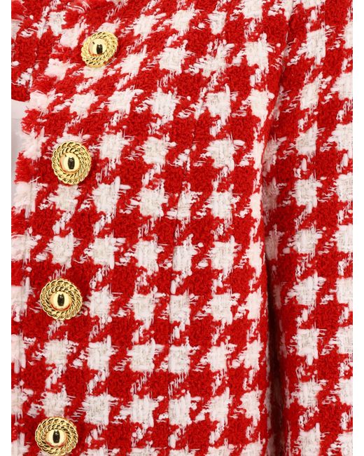Balmain Red Houndstooth Tweed Jacket