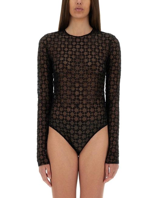 Monogram Tul Bodysuit Givenchy de color Black
