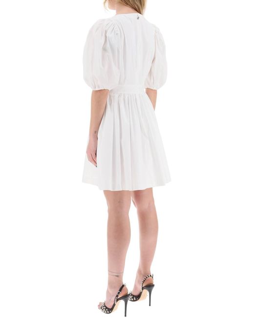 ROTATE BIRGER CHRISTENSEN White Drehen Sie das Mini -Kleid mit Ballonärmel und schneiden Sie Details aus