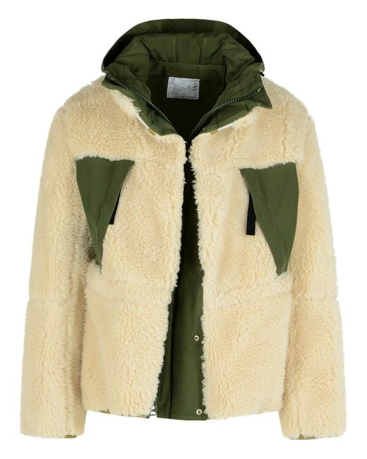 Sacai Green 'Sherling' Wool Blend Jacket