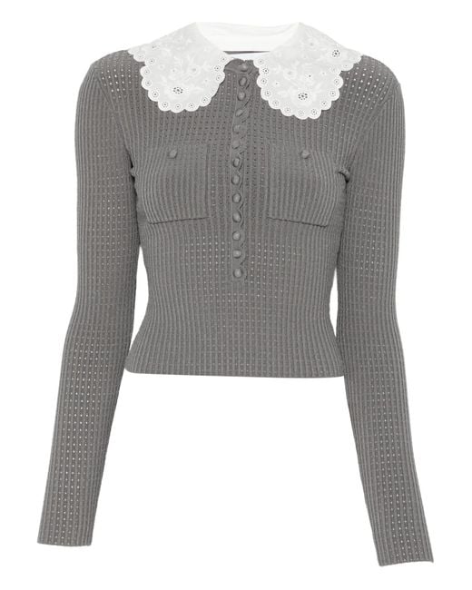 Self-Portrait Gray Lace Collar Knit Top