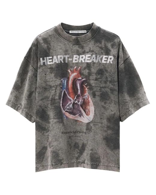 Alexander Wang Gray Heartbreaker T Shirt With Graphic Print for men