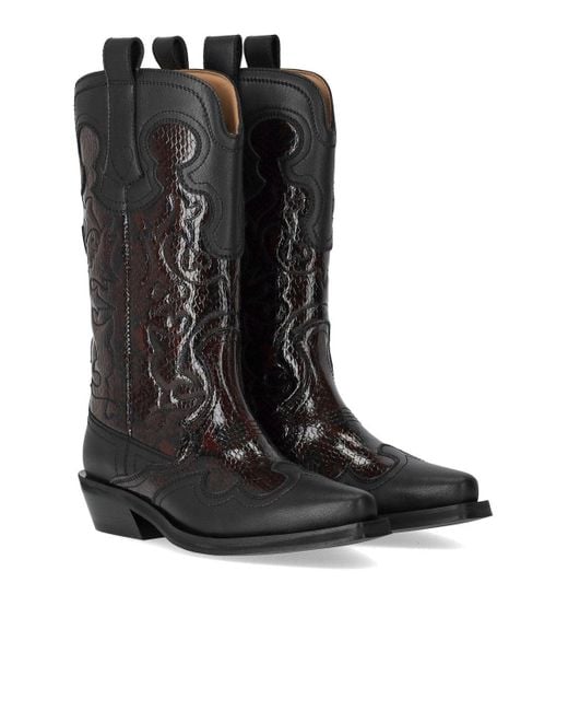Ganni Black Reptile Effect Texan Boot for men