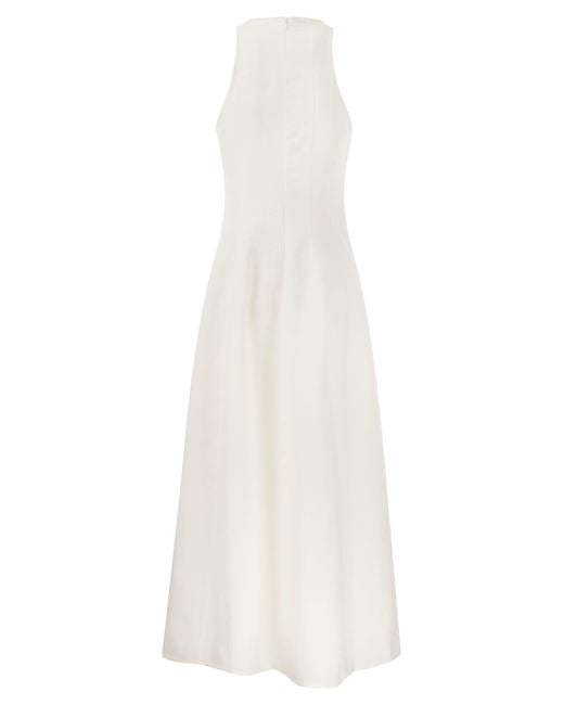 Brunello Cucinelli White Fluid Viscose And Linen Twill Dress