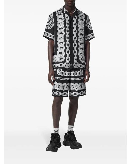 Versace Black Medusa Chains Silk Shorts