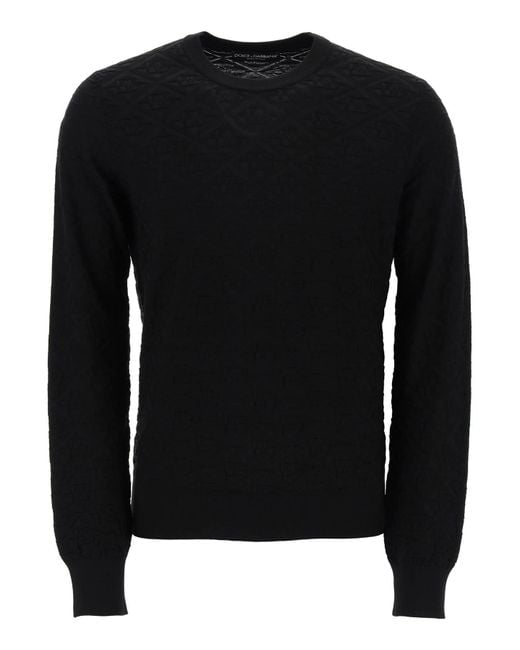 Pullover Dg In Seta Jacquard di Dolce & Gabbana in Black da Uomo