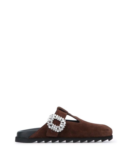 Roger Vivier Brown Slidy Viv Closed T-Strap Mule
