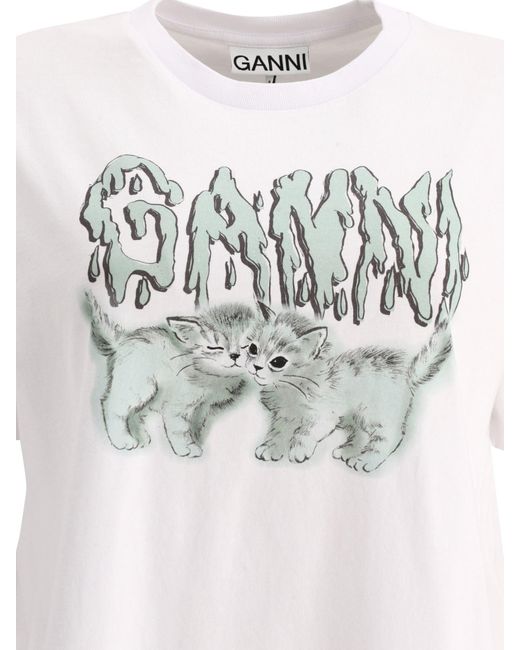 Ganni "love Cats" T -shirt in het Gray