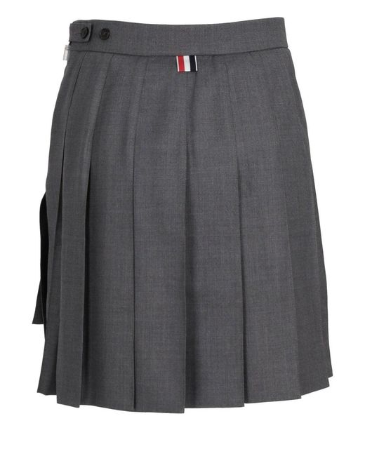 Thom Browne Gray Thigh Length Dropped Back Pleated Skirt