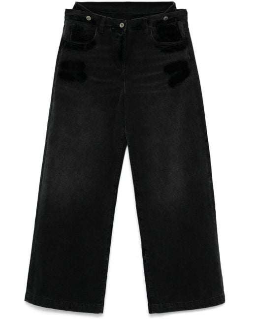 The Attico Black Layered Wide Leg Jeans