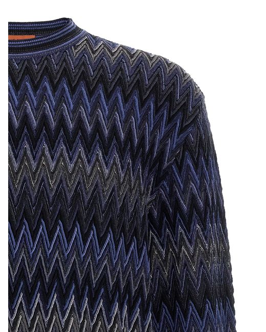 Missoni Blue Zigzag Pattern Wool Sweater With Crew Neck for men