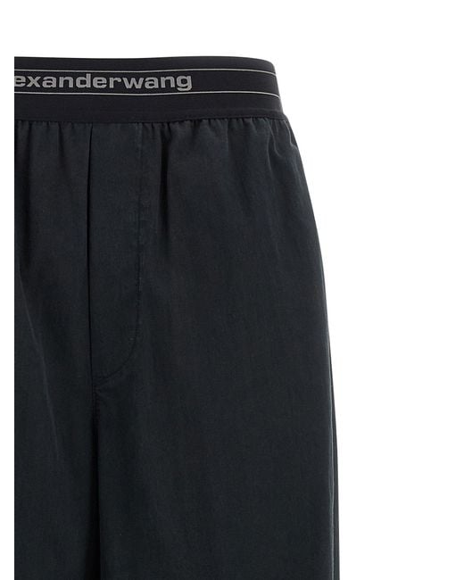 Alexander Wang Blue Wide-Leg Pants With Trompe L'Oeil Flap And Contrast Logo
