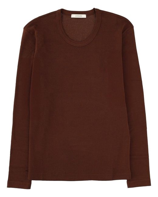 Lemaire Brown Solid Round Neck T-Shirt