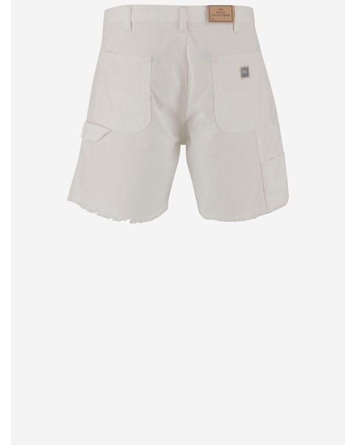 Polo Ralph Lauren White Cotton Short Pants With Frayed Edges for men