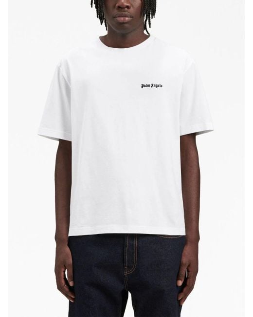 Palm Angels White Embroidered Logo Cotton T-Shirt for men