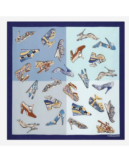 Ferragamo Blue Silk Scarf With Genio Print