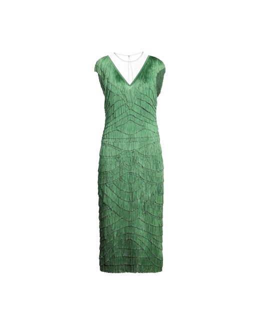 Dolce & Gabbana Green Fringed Midi Dress