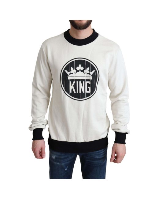 Dolce & Gabbana White Crown King Cotton Pullover Sweater for men