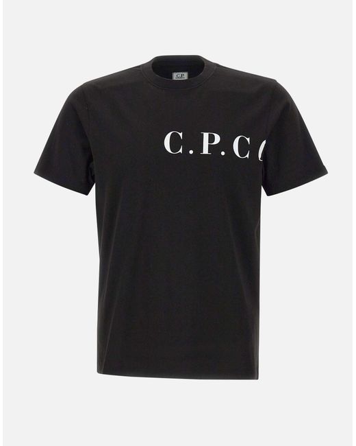 C P Company Schwarzes Logo-Baumwoll-T-Shirt in Black für Herren