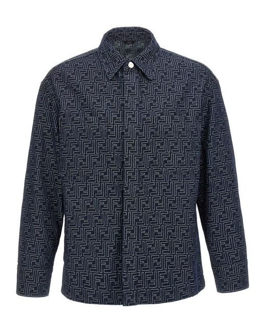 Fendi Blue Overshirt Denim Ff for men