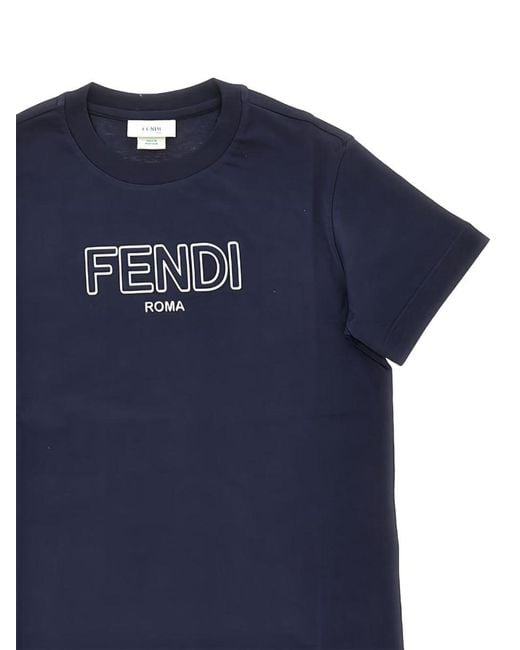 Fendi Blue T Shirt With Logo