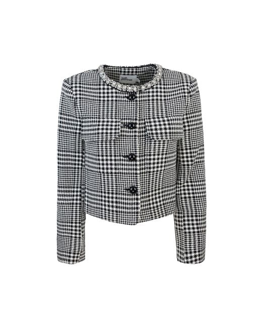 Self-Portrait Gray Houndstooth Crystal Trim Jacket
