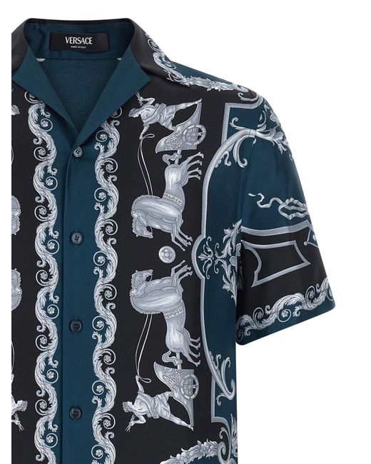 Versace Blue Printed Silk Twill Shirt for men