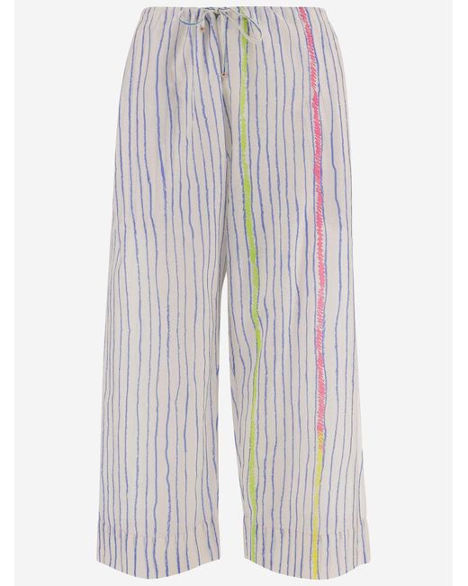 Péro White Gestreifte Hose aus -Baumwolle und Seide