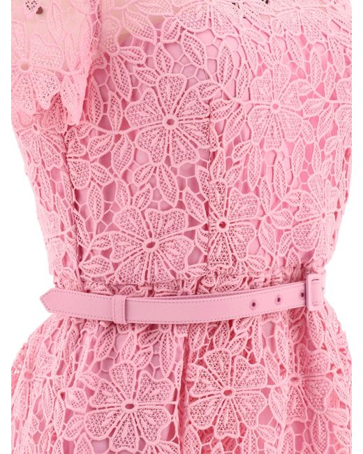 Self-Portrait Pink Midi Lace Sheath Dress With Golden Buttons