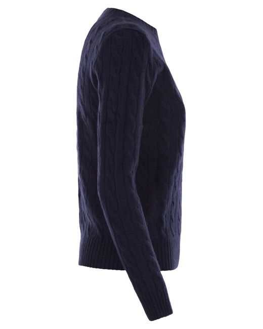 Polo Ralph Lauren Blue Plaited Wool And Cashmere Crew Neck
