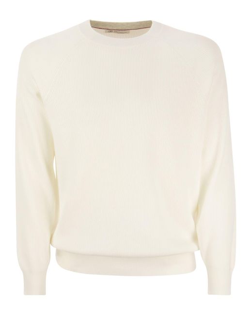 Maglione a costole di cotone di con manica Raglan di Brunello Cucinelli in White da Uomo