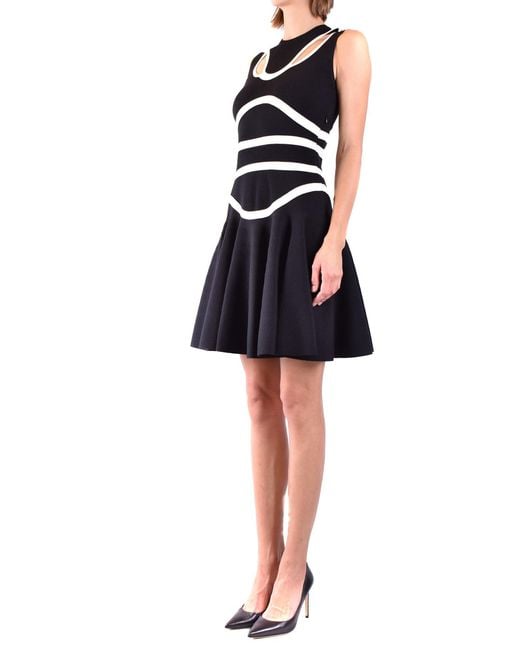 McQueen Black Striped Sleeveless Round Neck Dress