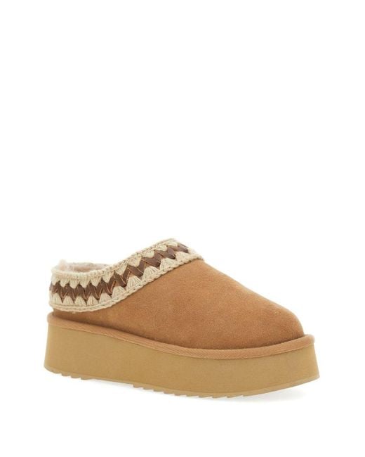 Mou Brown Platform Clog Suede Slippers