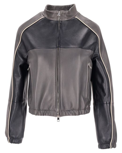 LA ROSE Gray Leather Bomber