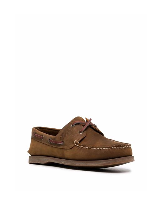 Timberland Brown Mocassini Marroni Da Barca Con Cuciture