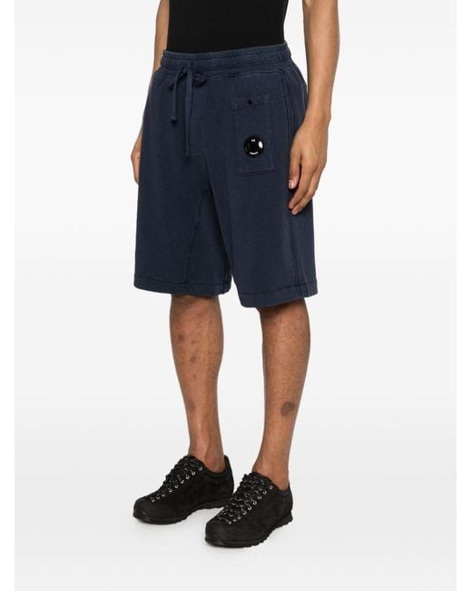 C P Company Blue Logo-Patch Drawstring Shorts for men