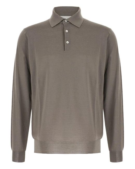 Lardini Gray Long-Sleeved Knit Polo for men