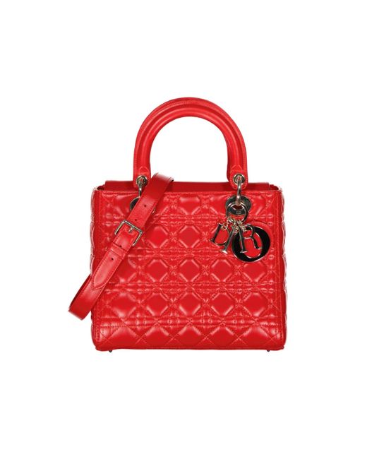 Dior Red Lady Handbag Handbag Medium Leather