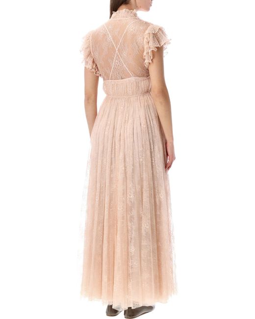 Alberta Ferretti Pink Alberta Ferretti Pleated Lace Evening Dress