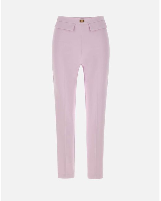 Slim Pink Crepe pantalones con logotipo Elisabetta Franchi