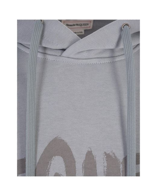 McQueen Gray Logo Hooded Cotton Sweatshirt for men