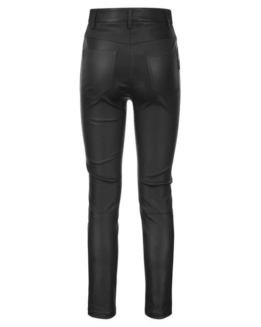 Brunello Cucinelli Black Stretch Nappa Leather Slim Trousers With Shiny Tab