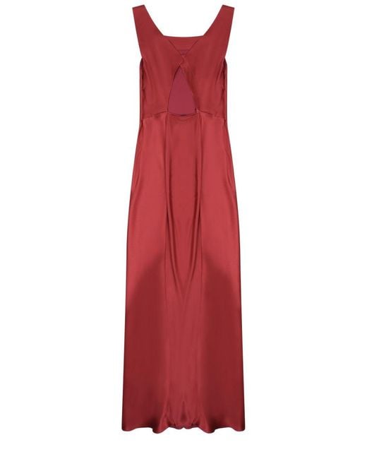 Alberta Ferretti Red Square Neck Maxi Dress