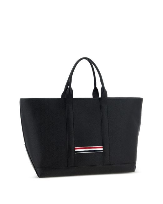 Thom Browne Black Leather Medium Tote Bag