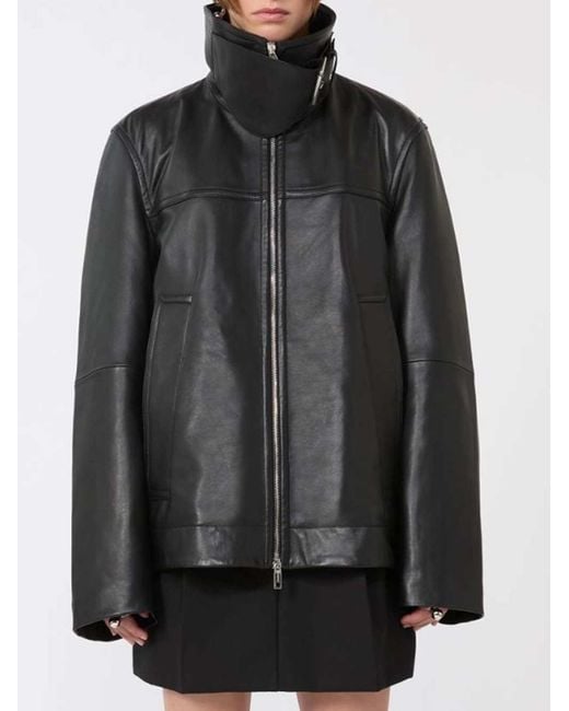 Sportmax Black Oversized Leather Jacket