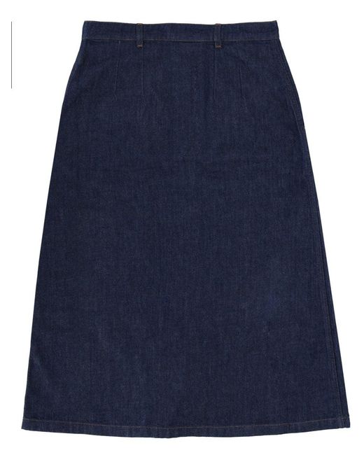 A.P.C. Blue Solid Midi Skirt