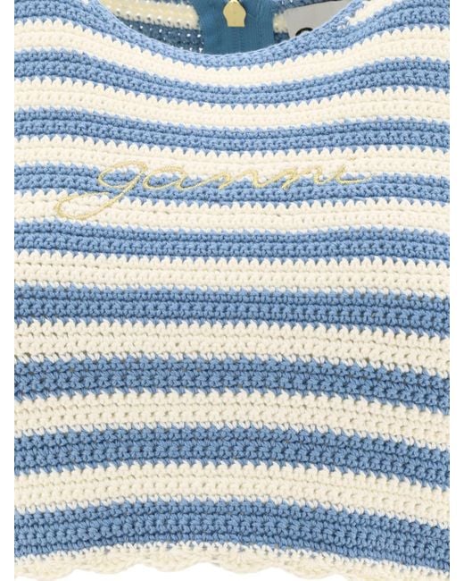 Ganni Blue Crochet Racerback Top
